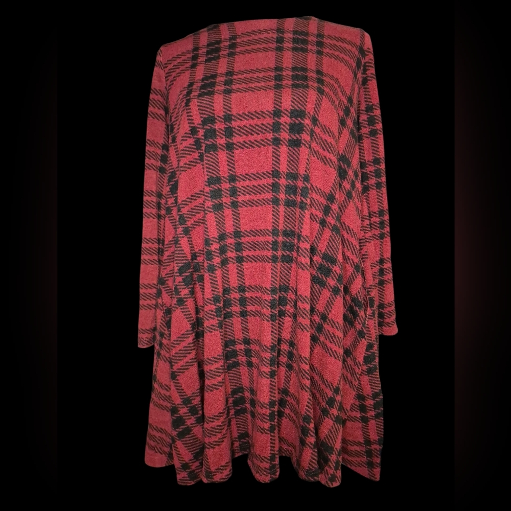 Fabulous Plaid Swing Dress S/M: Red & Black Houndstooth with Pockets!